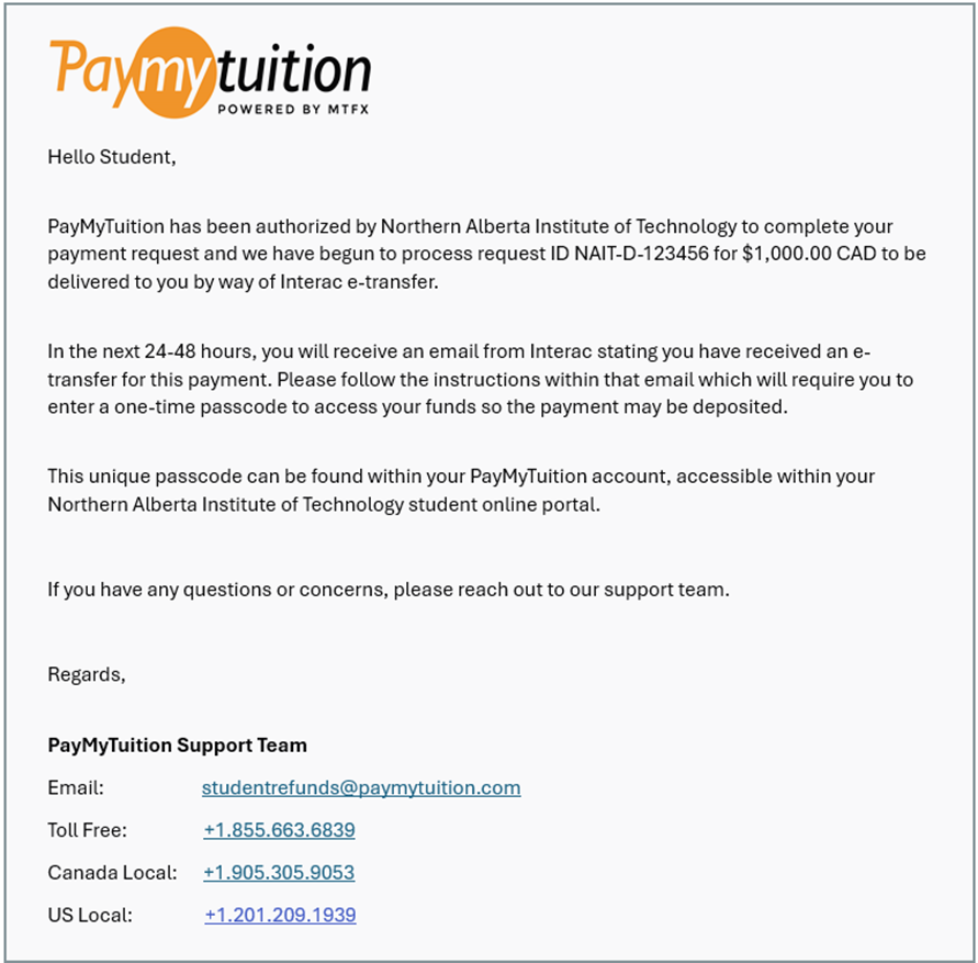 PMT - first email notification