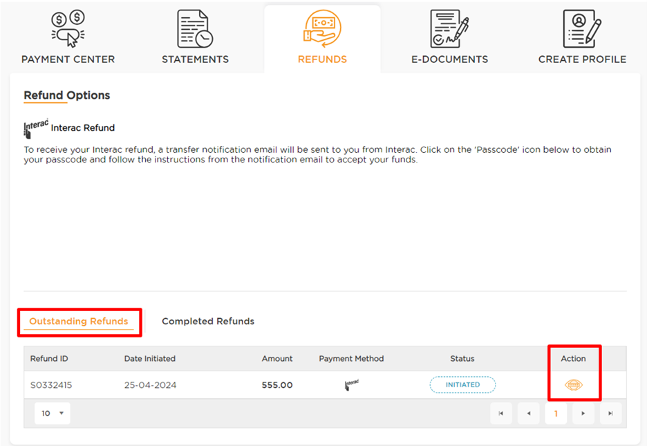 PMT outstanding refunds