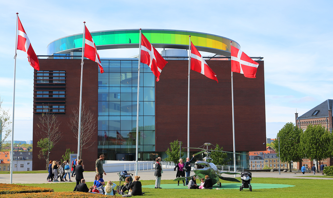 Aarhus in Demark with flags