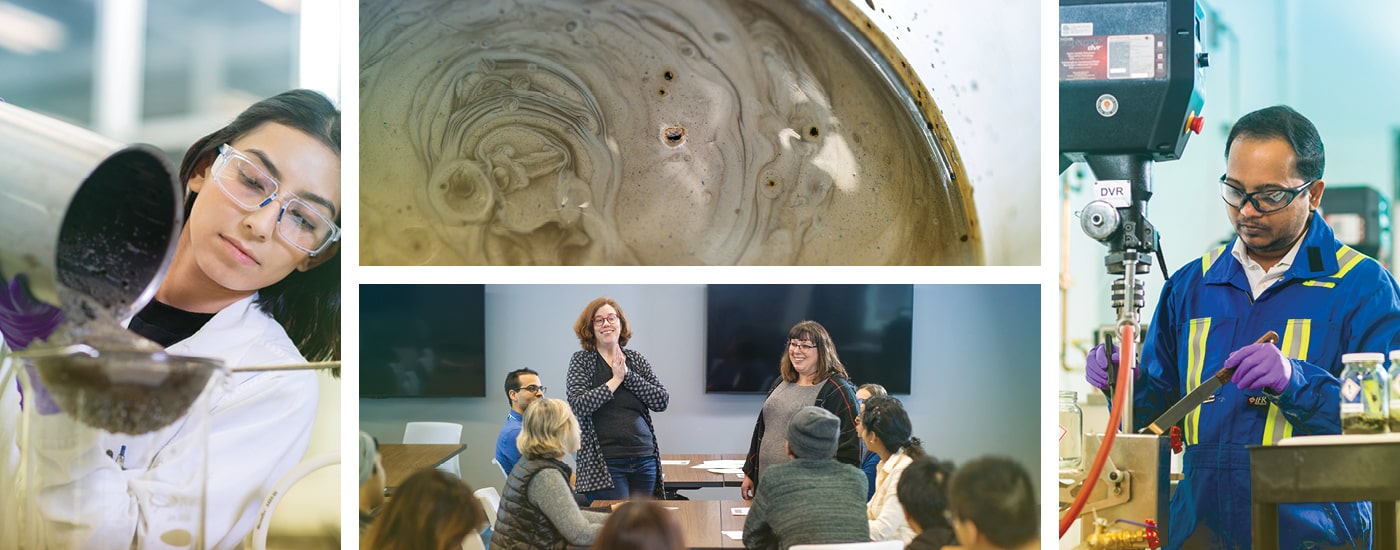 Various stages of oil sands tailings applied research at NAIT’s Technology Access Centre for Oil Sands Sustainability