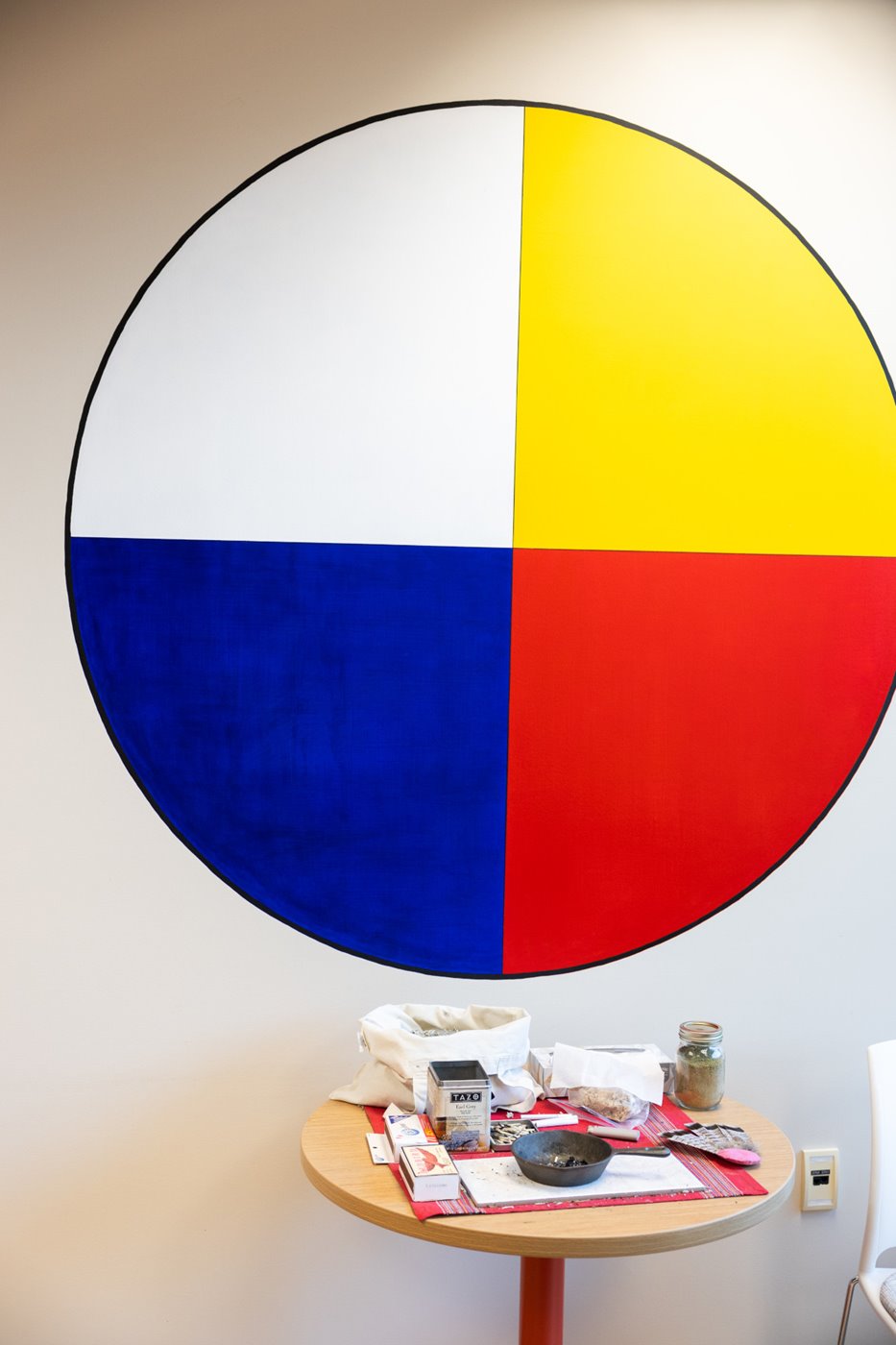 Image of medicine wheel and table with smudging supplies