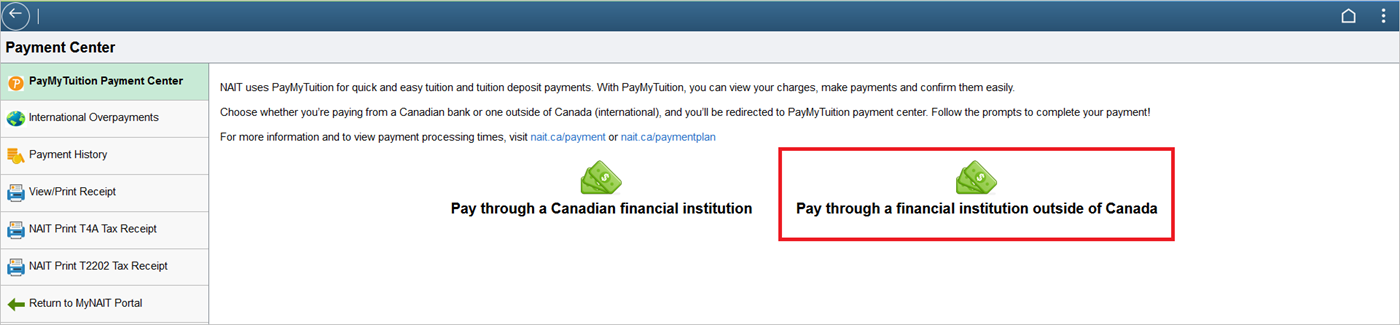 PMT Payment Center INT bank