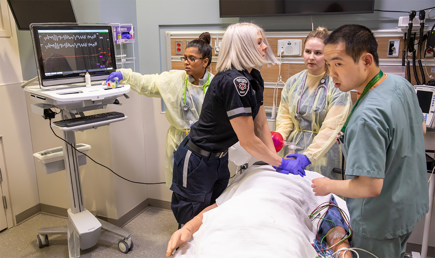 Medical personnel in emergency simulation scenario